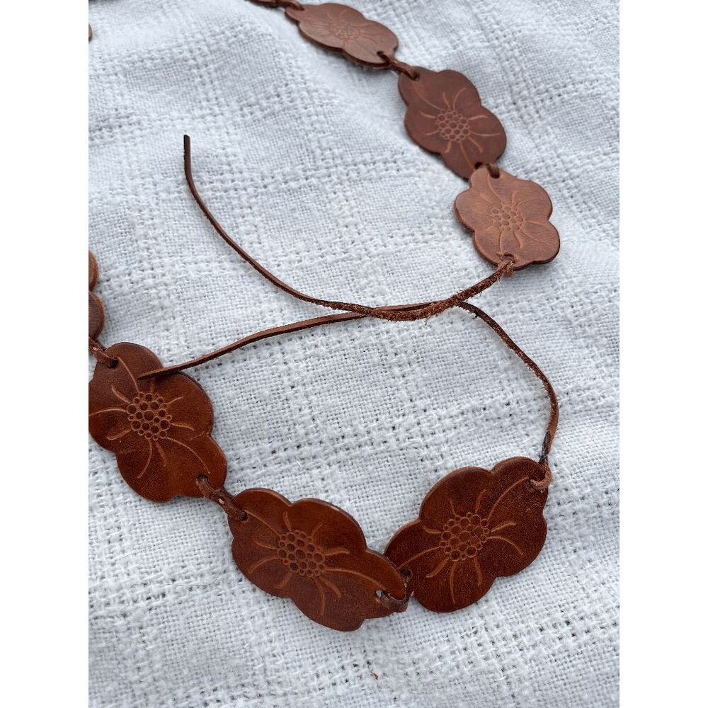 Express Genuine Leather Floral Flower Link Belt Boho Festival Y2K Hippie